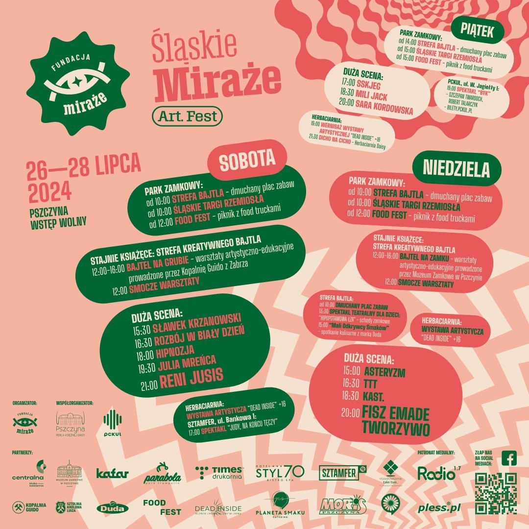 Program śląskich miraży na różowym tle.