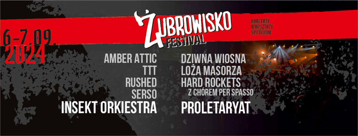 Grafika z wymienionymi zespołami, które zagrają podczas żubrowiska.