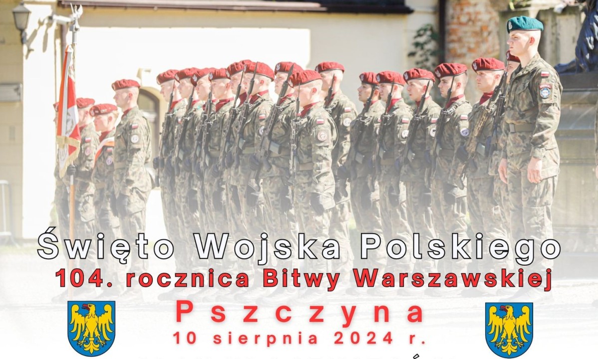 Plakat ze zdjęciem zołnierzy oraz planem uroczystości i logami organizatorów