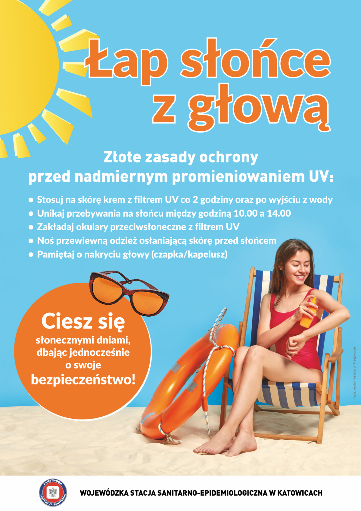 Plakat informujący o akcji Łap słońce z głową