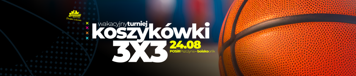 Plakat promujący wydarzenie z piłką do koszykówki.